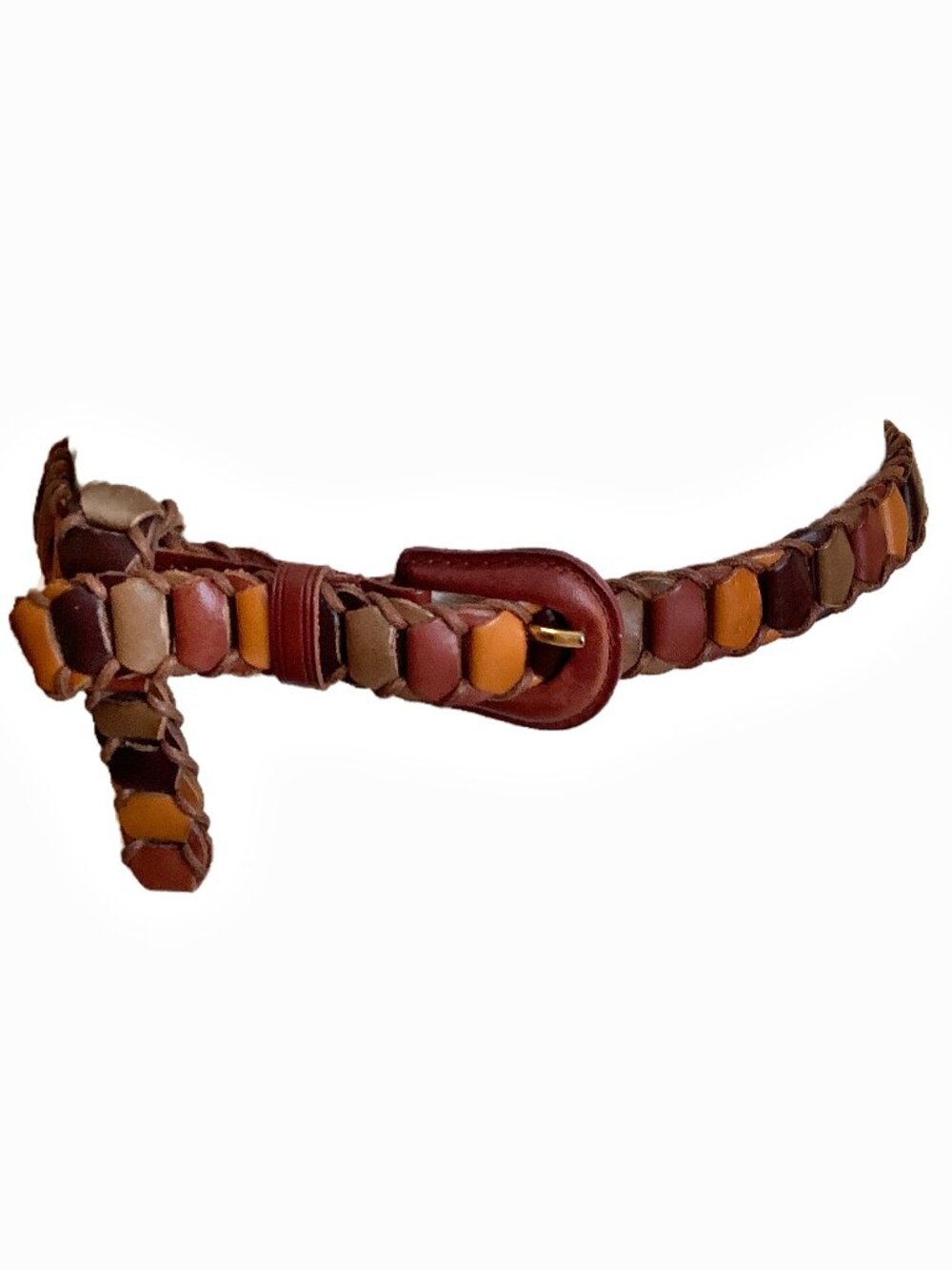 VINTAGE Woven Braided Genuine Leather Belt Cognac Brown Neutral Boho Western OS